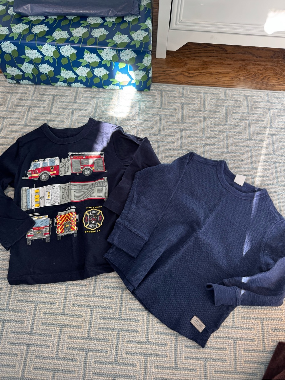 GAP Navy Long-Sleeve Set with Fire Truck Graphic